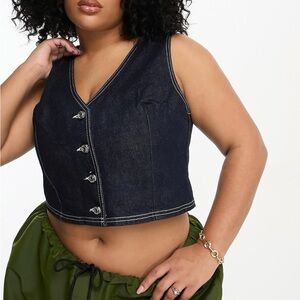 ASOS Dark Blue Denim V-Neck Button Front Vest 100% Cotton
